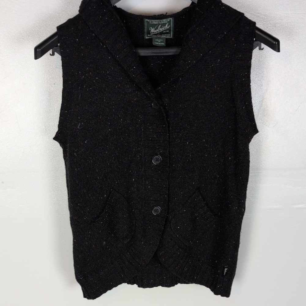 Woolrich Black Sleeveless Hooded Knit Vest